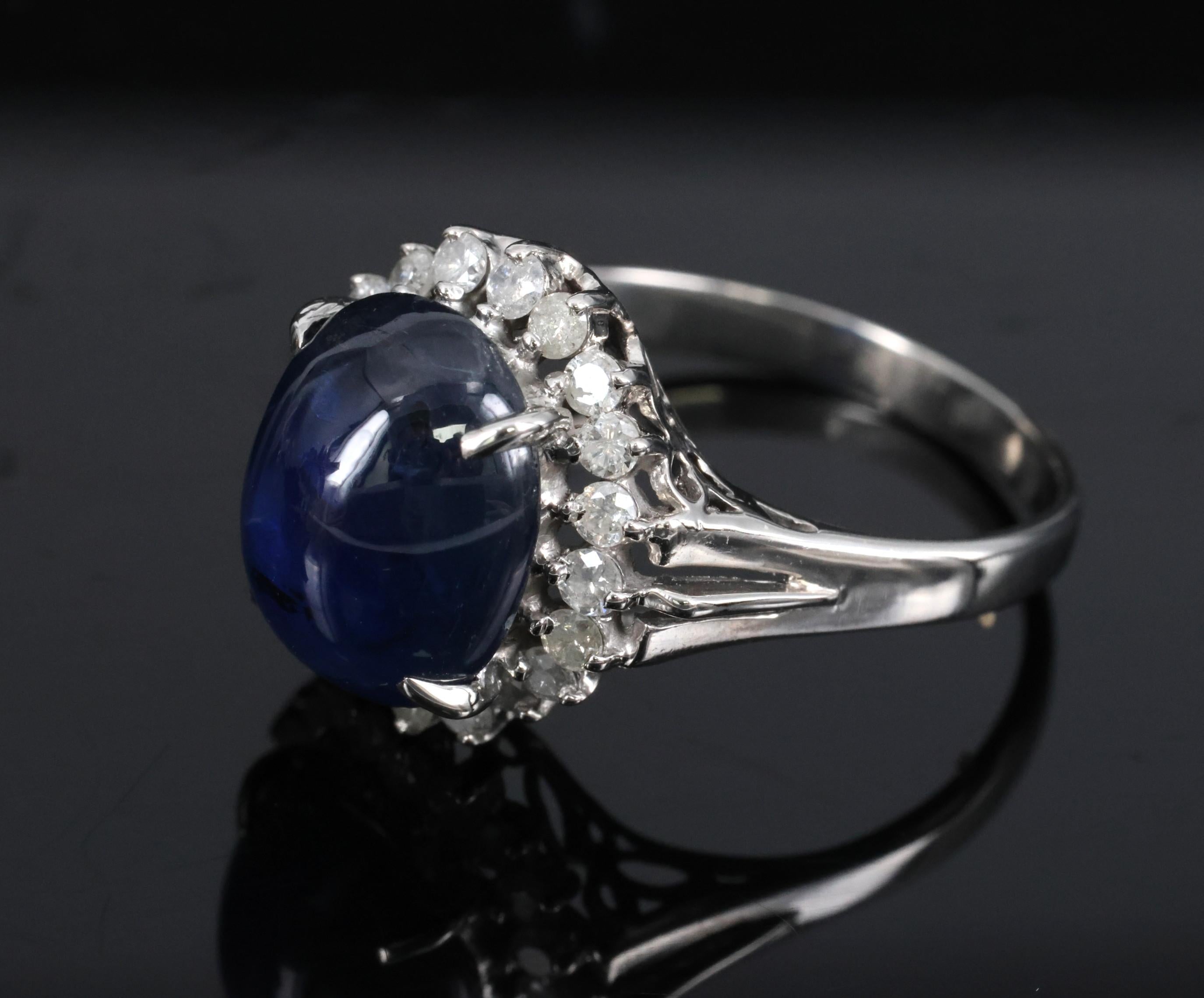 5.42ct Natural Royal Blue Sapphire & 0.50ct Diamond Halo Platinum Ring, Size 6.5