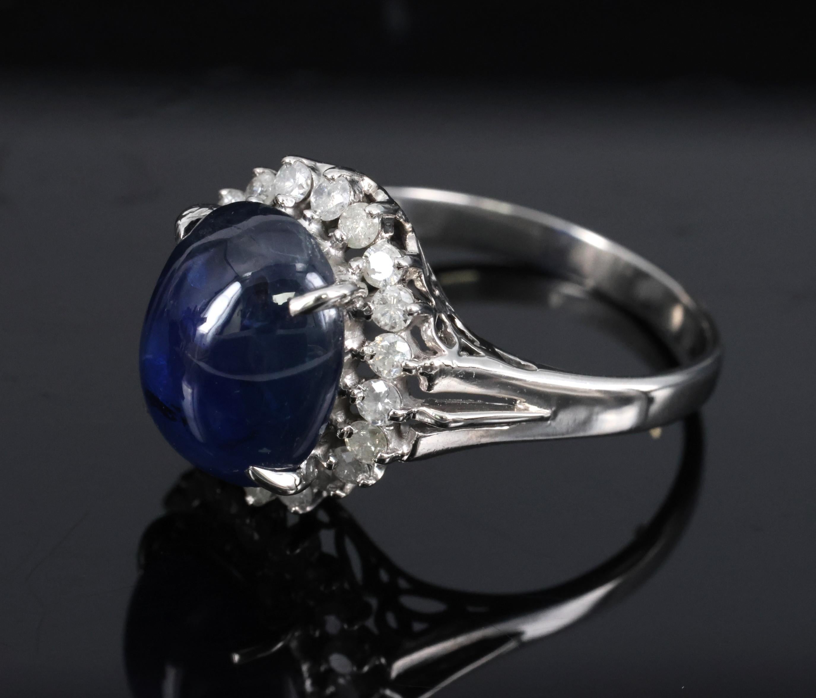 5.42ct Natural Royal Blue Sapphire & 0.50ct Diamond Halo Platinum Ring, Size 6.5