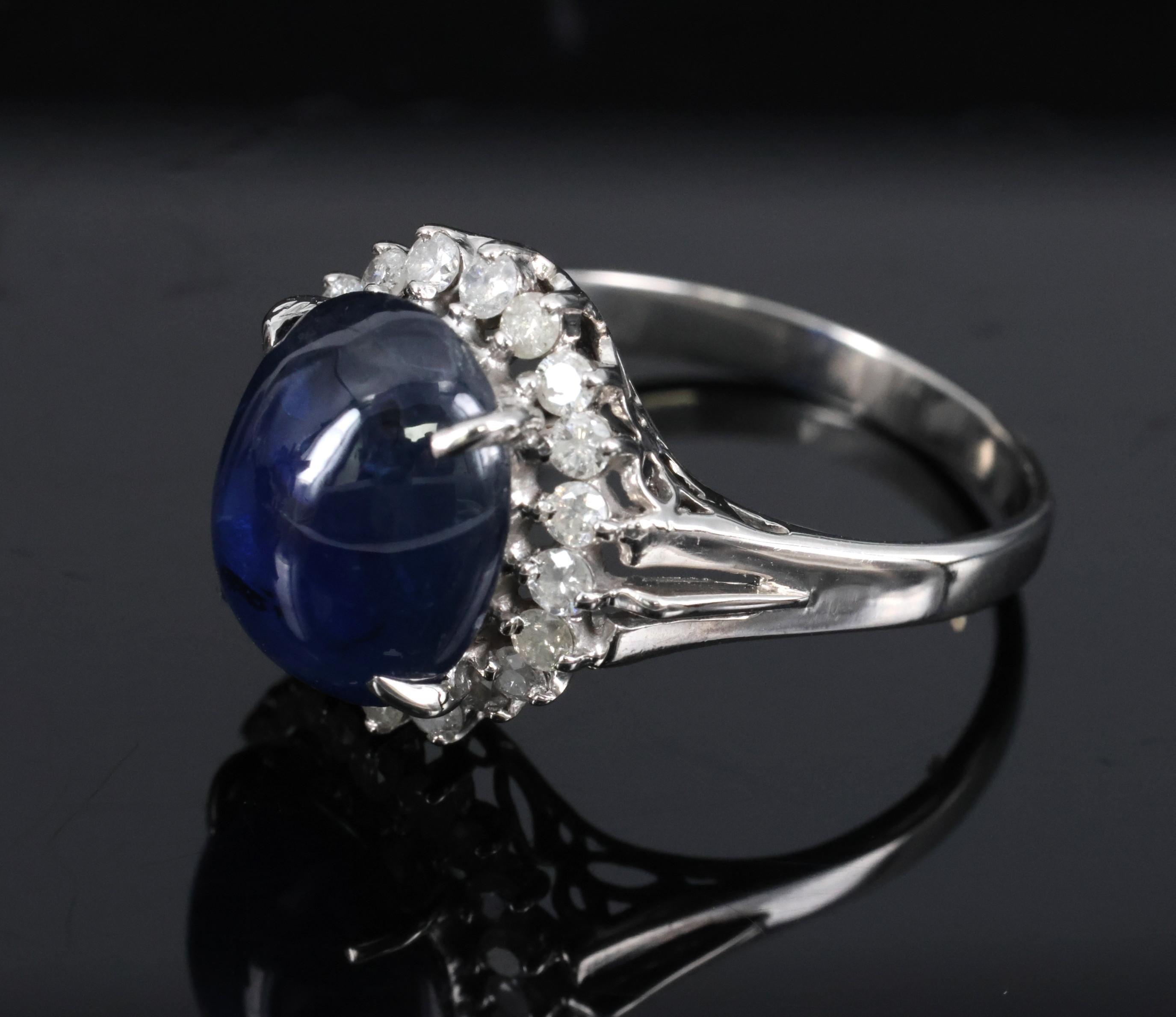 5.42ct Natural Royal Blue Sapphire & 0.50ct Diamond Halo Platinum Ring, Size 6.5