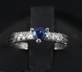 0.32ct Heart Royal Blue Natural Sapphire & 0.06ct Diamond Platinum Ring Size 5.5