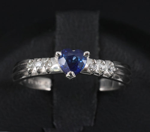 0.32ct Heart Royal Blue Natural Sapphire & 0.06ct Diamond Platinum Ring Size 5.5