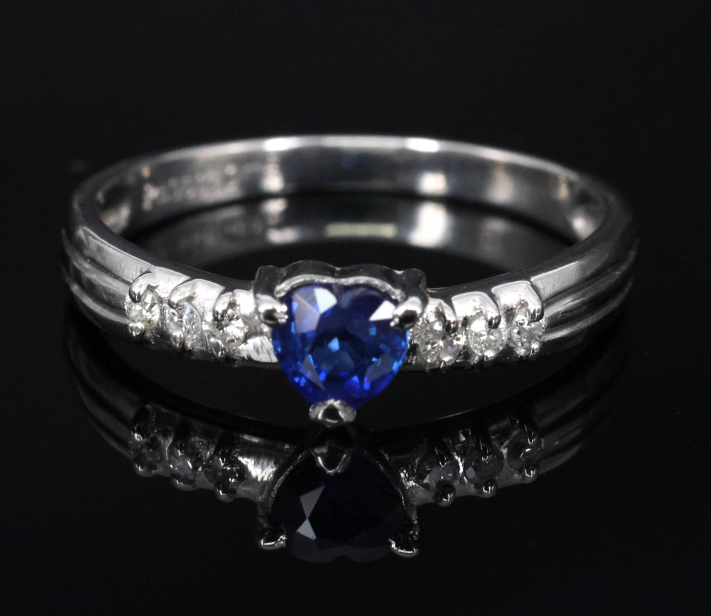 0.32ct Heart Royal Blue Natural Sapphire & 0.06ct Diamond Platinum Ring Size 5.5
