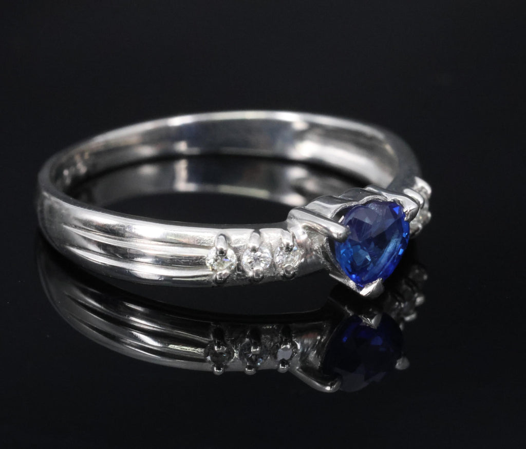 0.32ct Heart Royal Blue Natural Sapphire & 0.06ct Diamond Platinum Ring Size 5.5