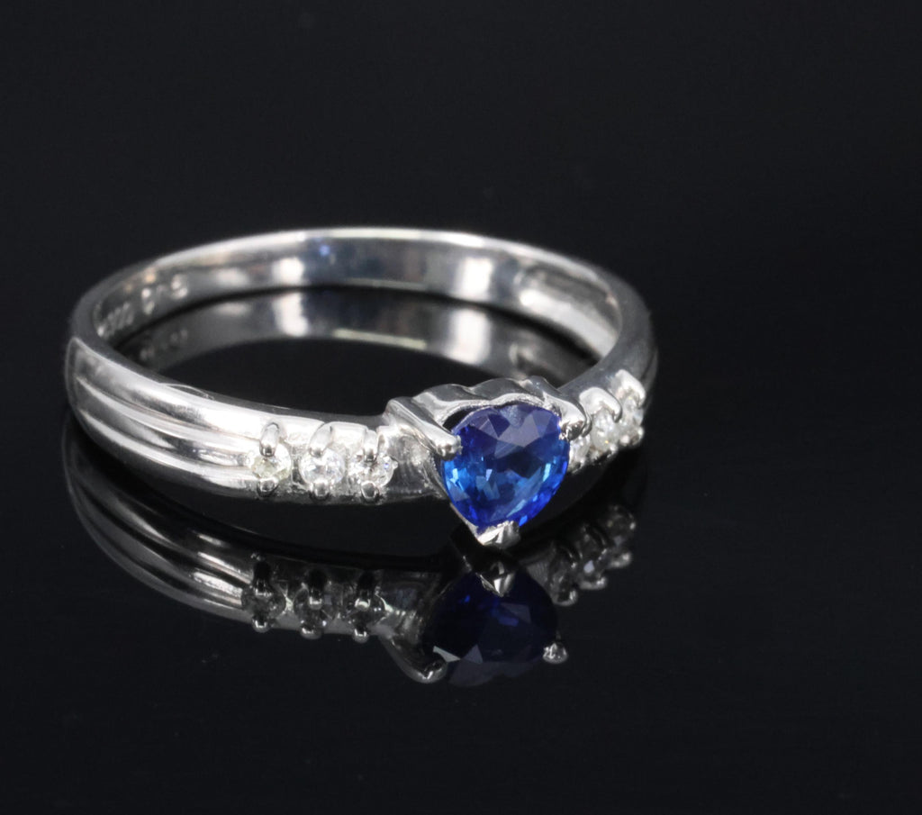 0.32ct Heart Royal Blue Natural Sapphire & 0.06ct Diamond Platinum Ring Size 5.5