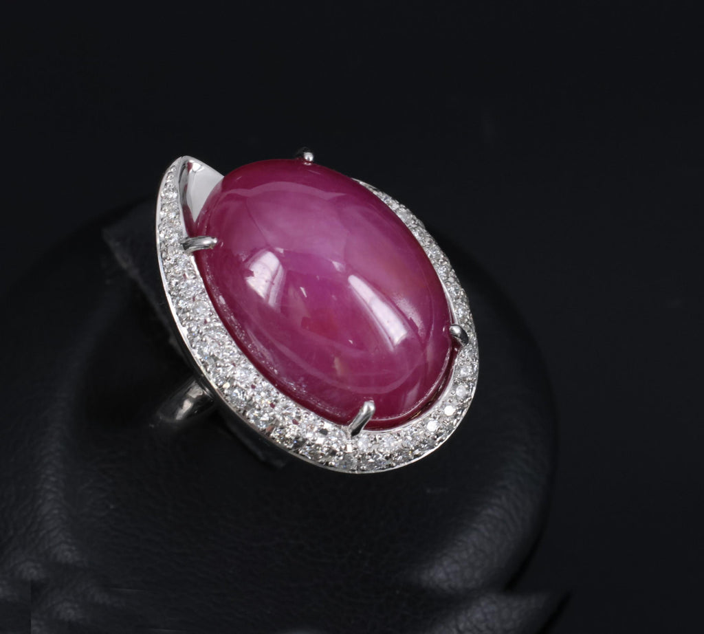 RARE! 20.02ct Natural Double Star Ruby & 0.45ct Diamond 18K Gold Ring, Size 6.25