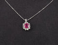 Vintage 0.85ct Natural Hot Pink Sapphire & 0.35ct Diamond Halo Platinum Necklace