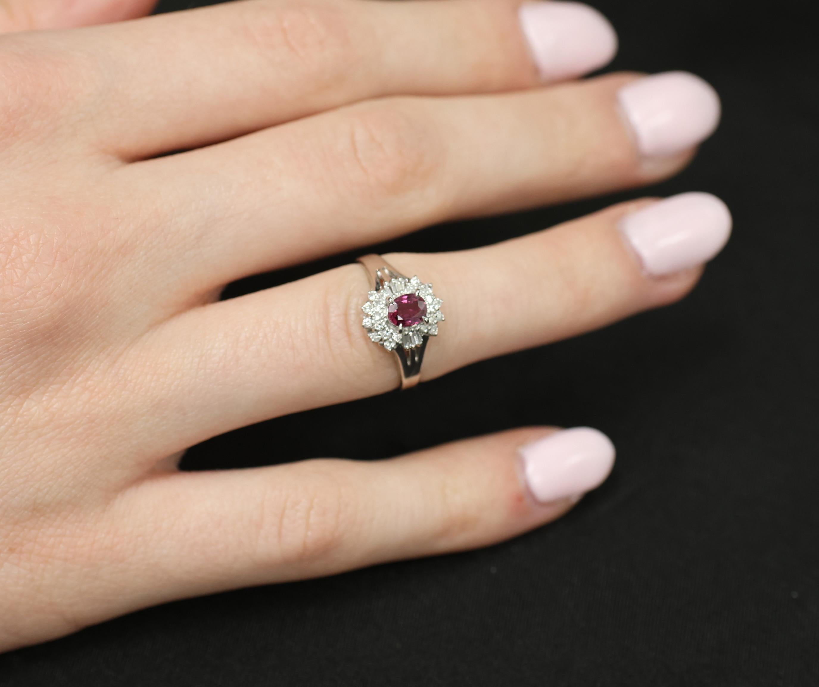 Vintage 0.44ct Natural Ruby 0.23ct Diamond Platinum Cocktail Ring Size 5.5 3.88g