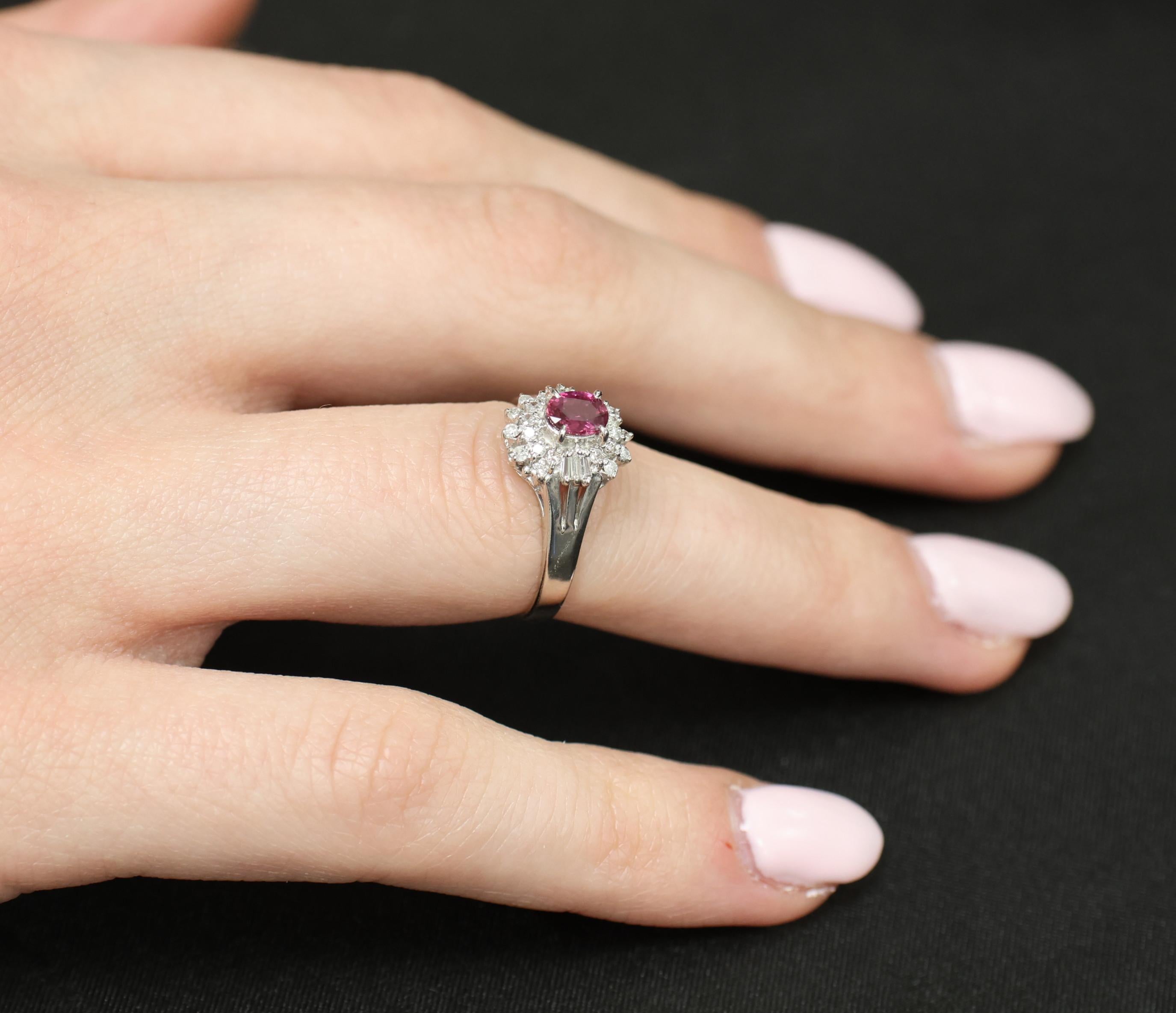 Vintage 0.44ct Natural Ruby 0.23ct Diamond Platinum Cocktail Ring Size 5.5 3.88g