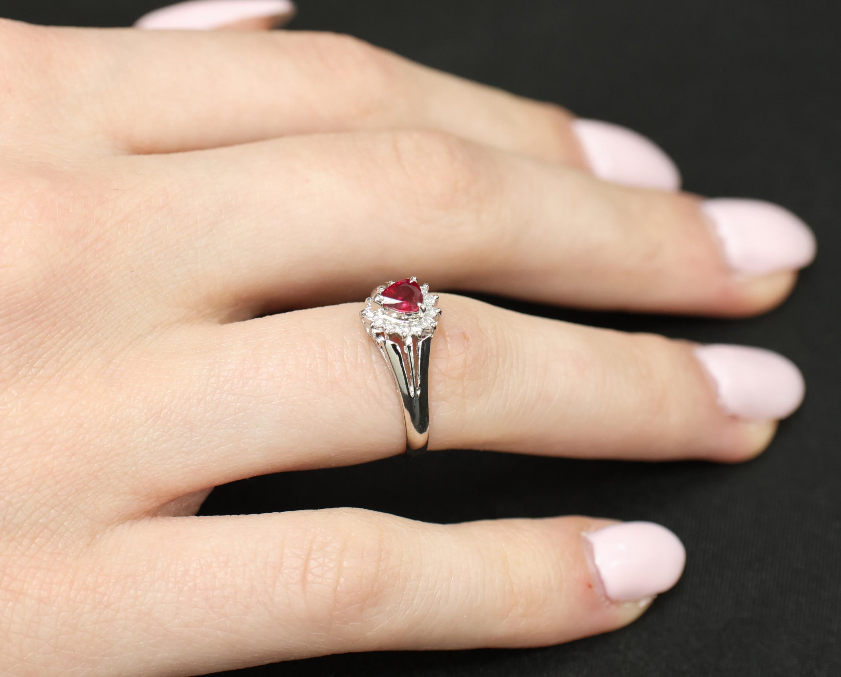 Vintage 0.34ct Intense Red Natural Ruby & 0.12ct Diamond Platinum Ring Size 5.75