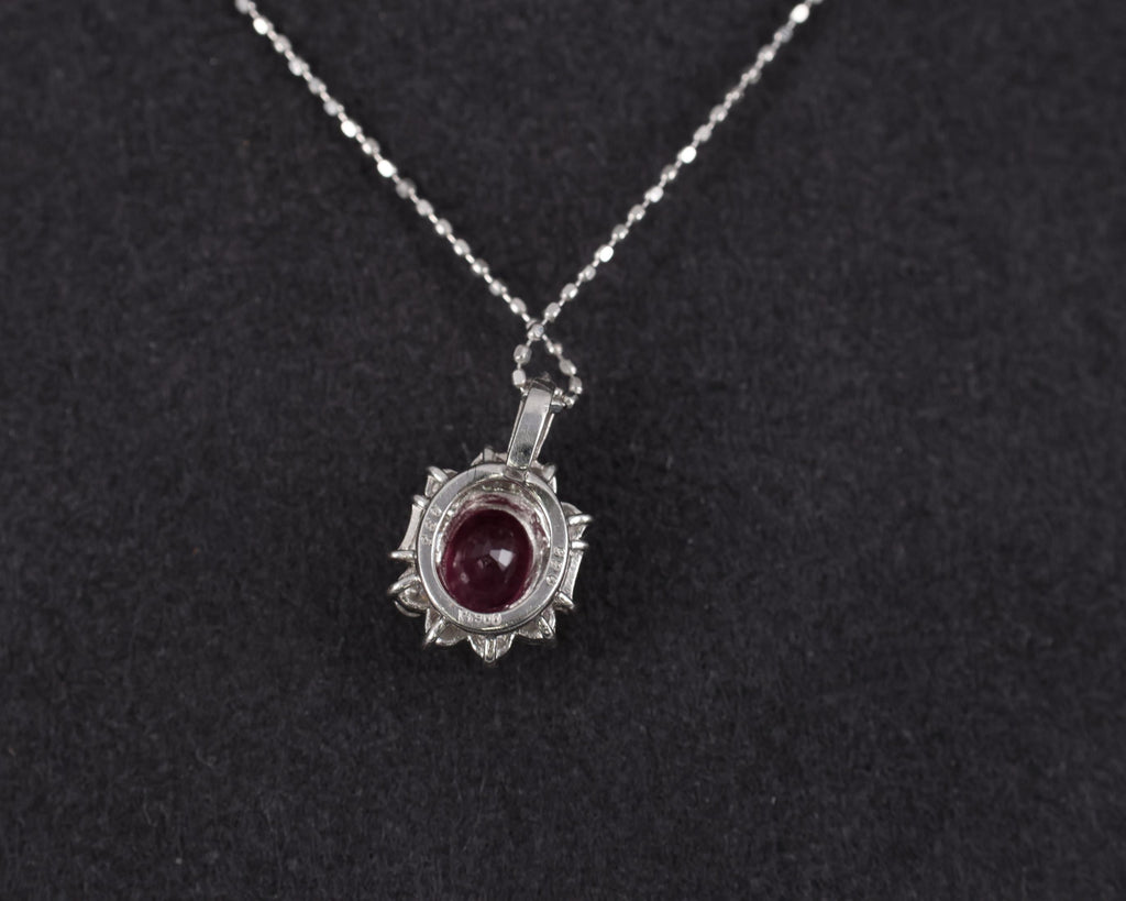 Vintage 0.85ct Natural Hot Pink Sapphire & 0.35ct Diamond Halo Platinum Necklace