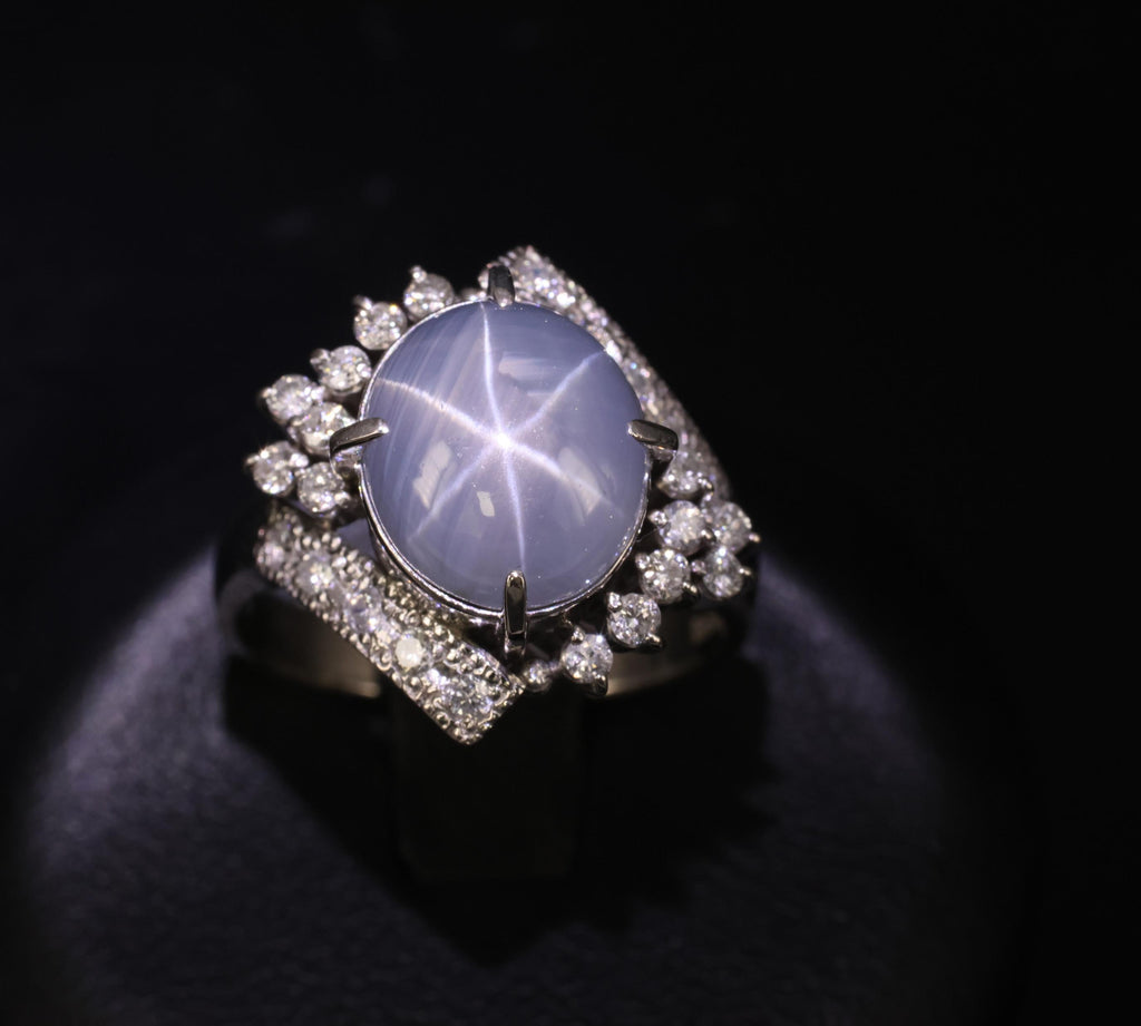 Fine 7.74ct Natural Untreated Star Sapphire &0.48ct Diamond Platinum Ring Size 7