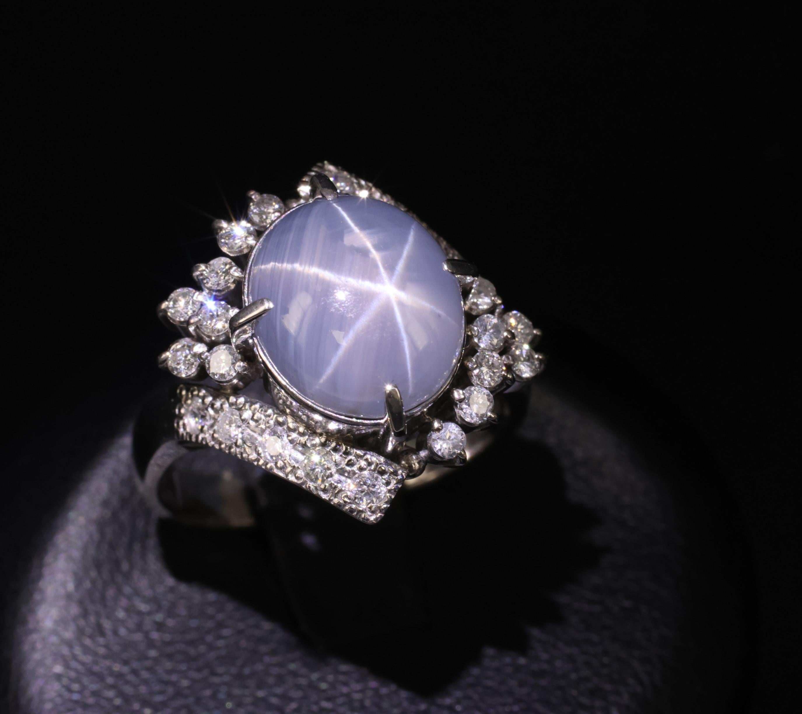 Fine 7.74ct Natural Untreated Star Sapphire &0.48ct Diamond Platinum Ring Size 7