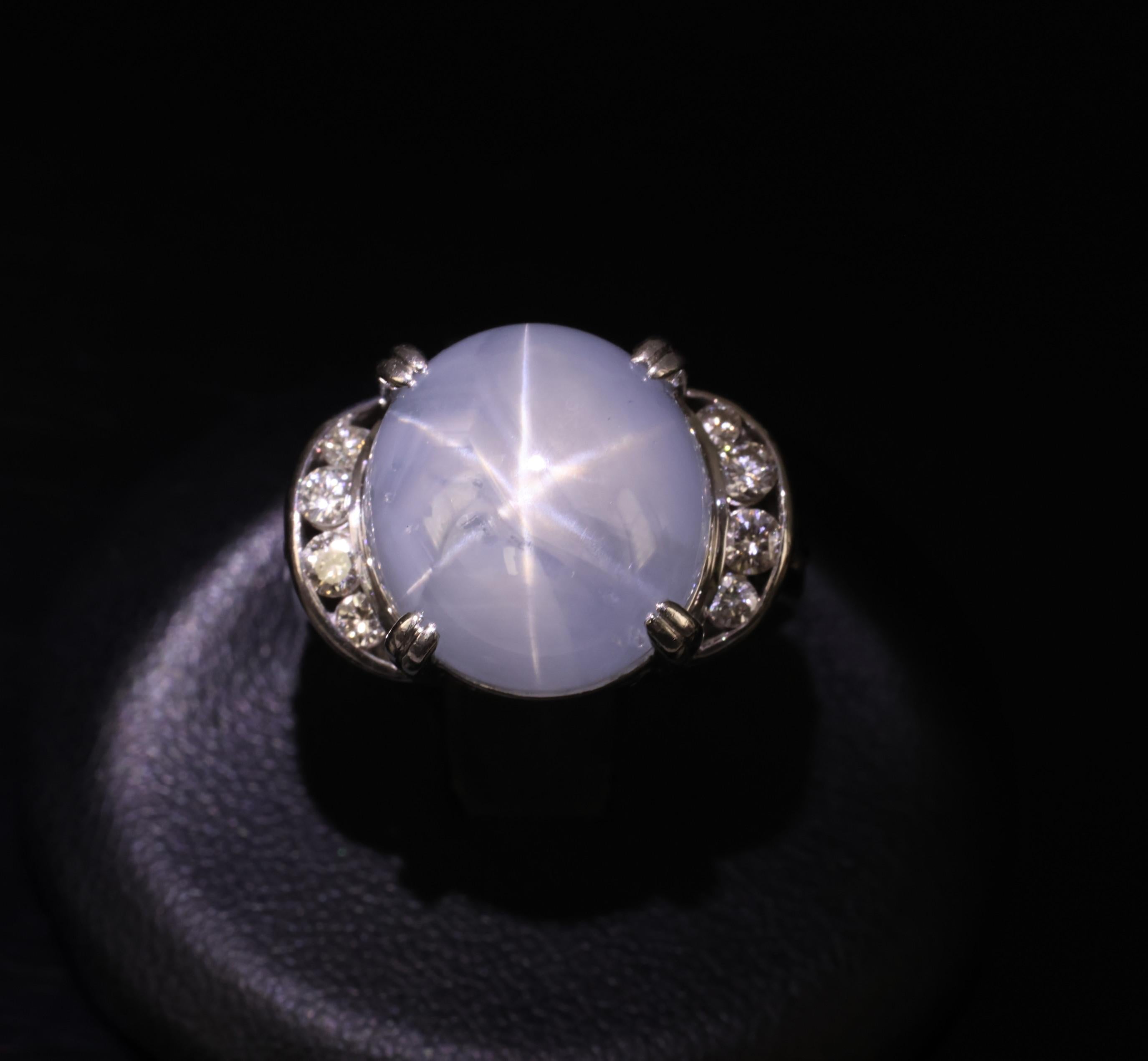 Rare 18.52ct Natural Blue Star Sapphire & 0.36ct Diamond Platinum Ring Size 6.75