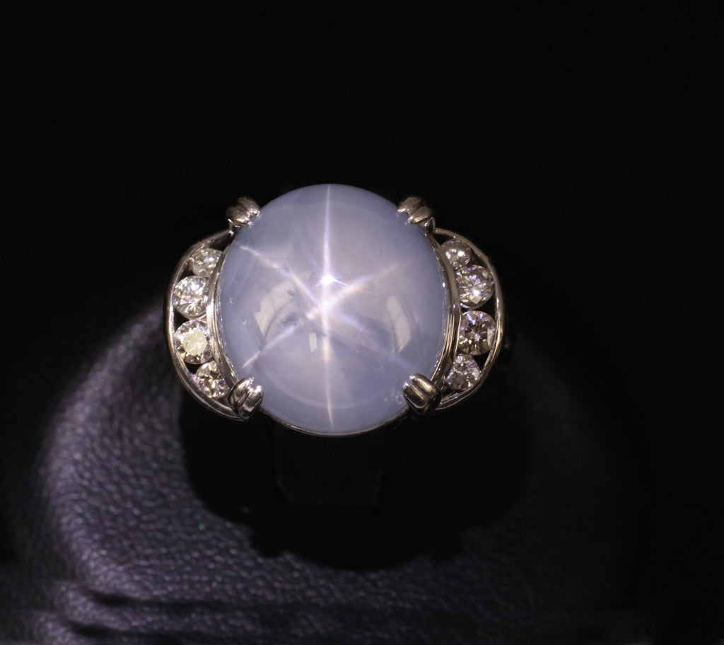 Rare 18.52ct Natural Blue Star Sapphire & 0.36ct Diamond Platinum Ring Size 6.75