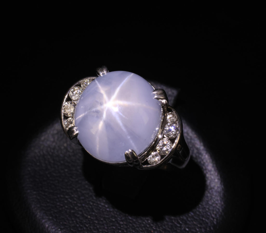 Rare 18.52ct Natural Blue Star Sapphire & 0.36ct Diamond Platinum Ring Size 6.75