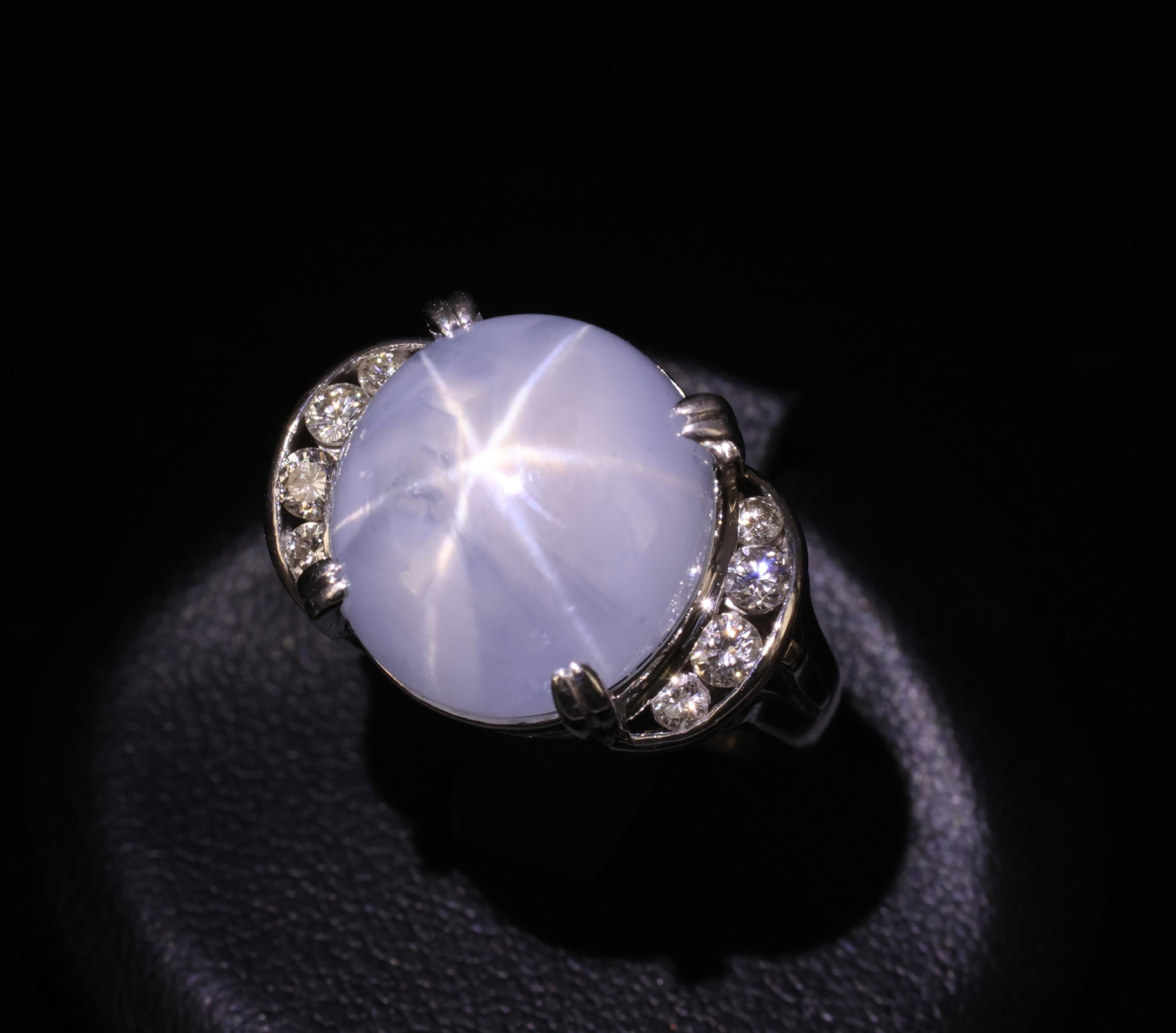 Rare 18.52ct Natural Blue Star Sapphire & 0.36ct Diamond Platinum Ring Size 6.75