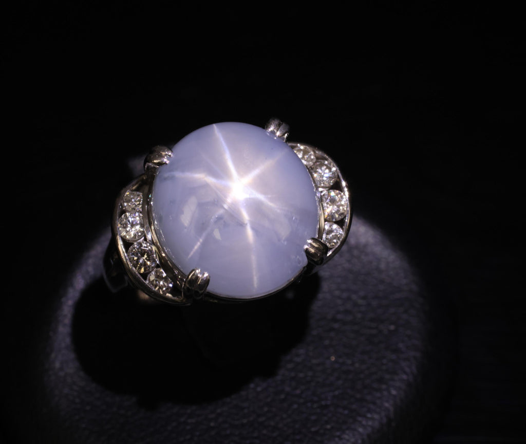 Rare 18.52ct Natural Blue Star Sapphire & 0.36ct Diamond Platinum Ring Size 6.75