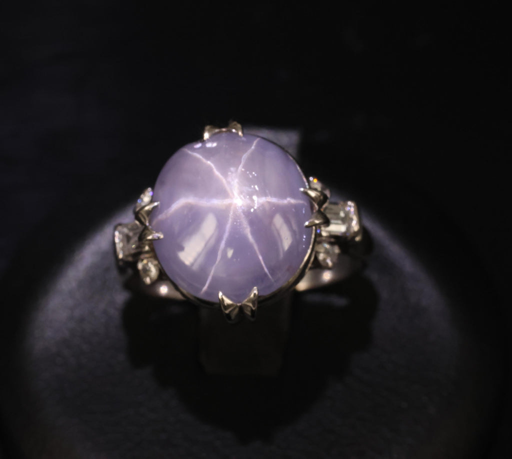 Rare 6.94ct Natural Purple Star Sapphire & 0.25ct Diamond Platinum Ring, Size 7