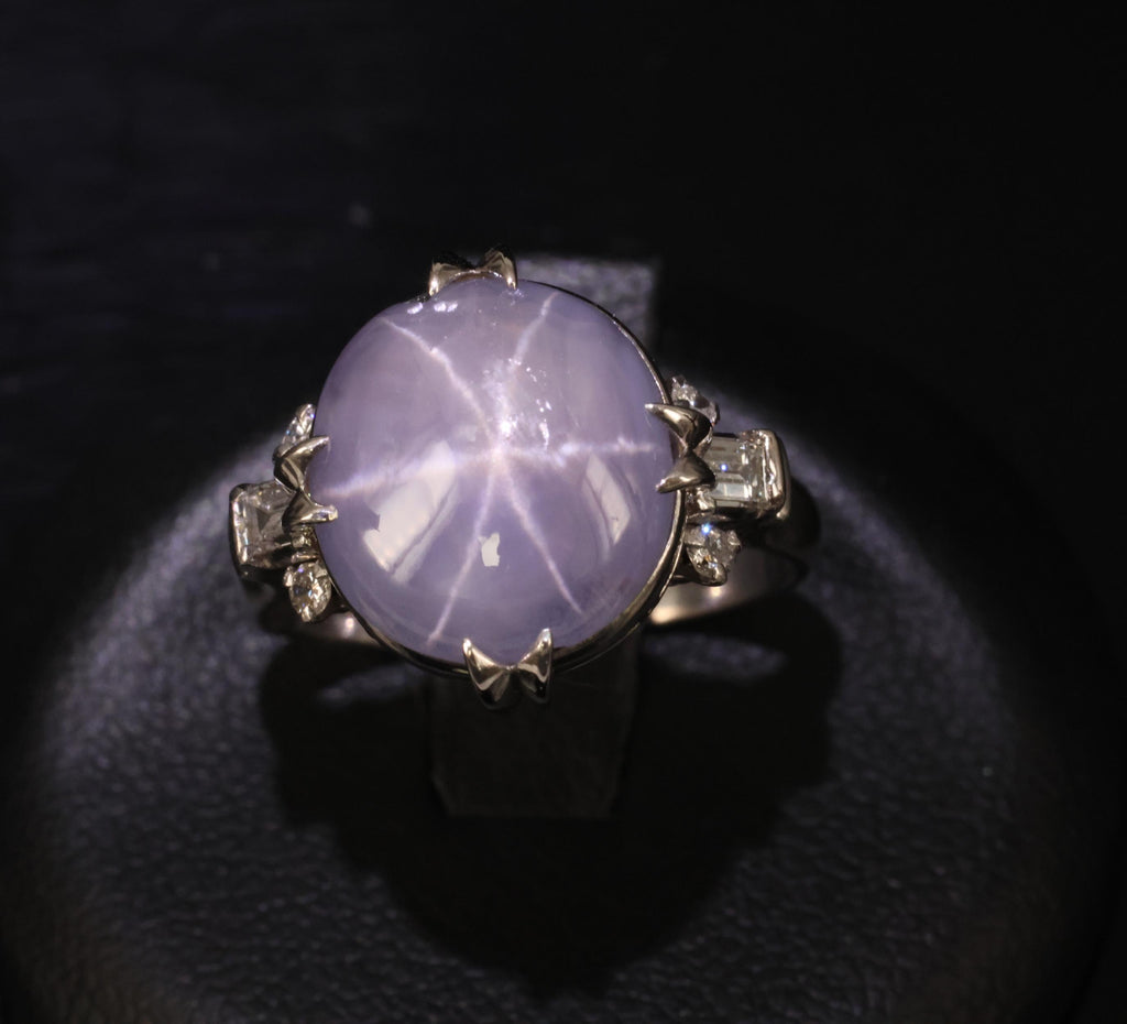 Rare 6.94ct Natural Purple Star Sapphire & 0.25ct Diamond Platinum Ring, Size 7