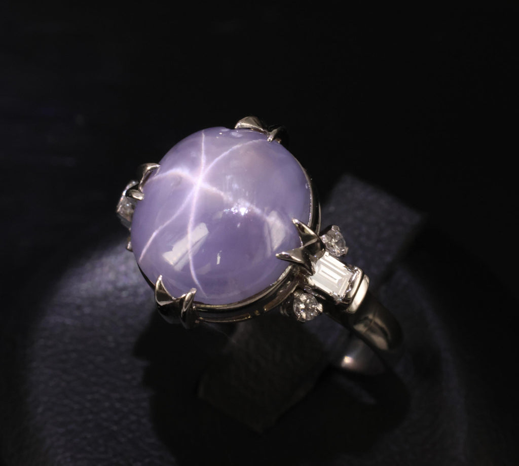 Rare 6.94ct Natural Purple Star Sapphire & 0.25ct Diamond Platinum Ring, Size 7