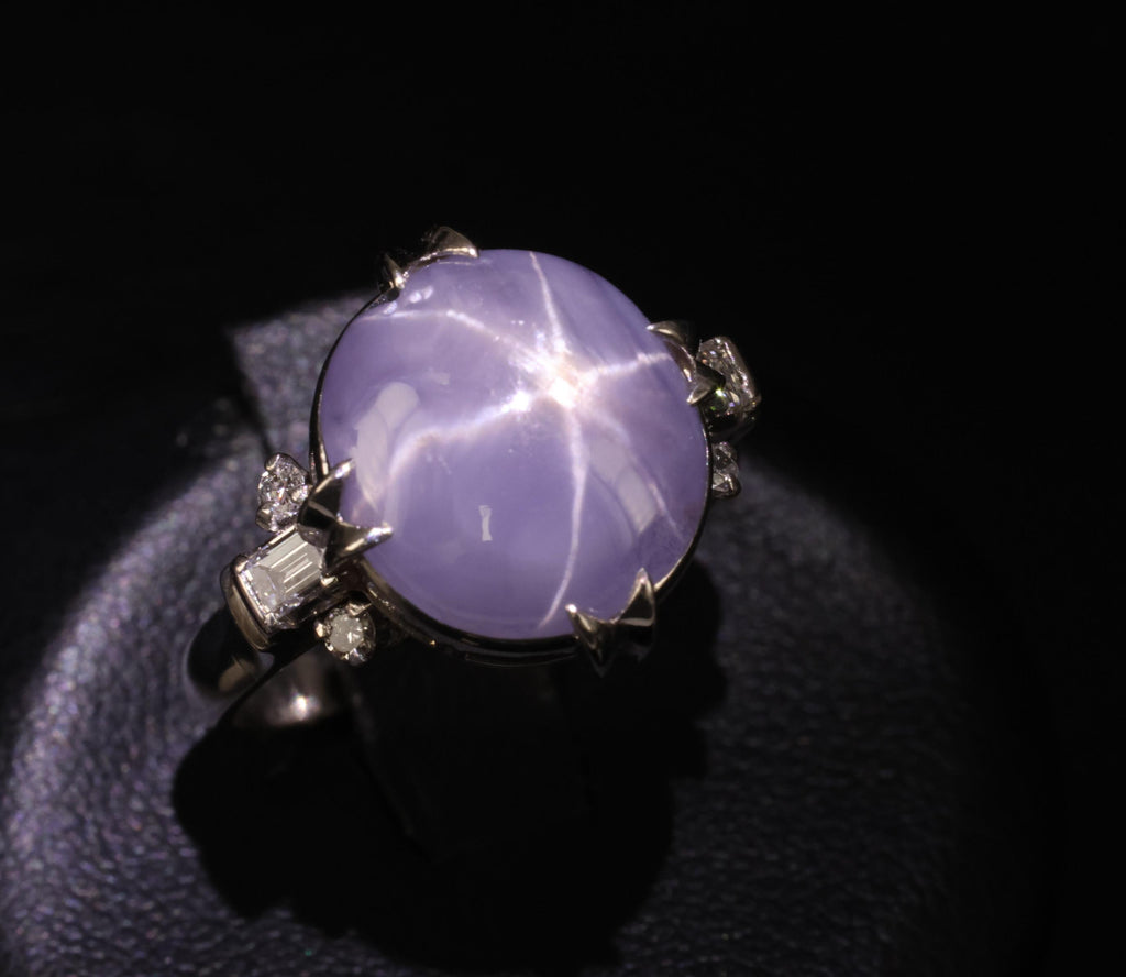 Rare 6.94ct Natural Purple Star Sapphire & 0.25ct Diamond Platinum Ring, Size 7