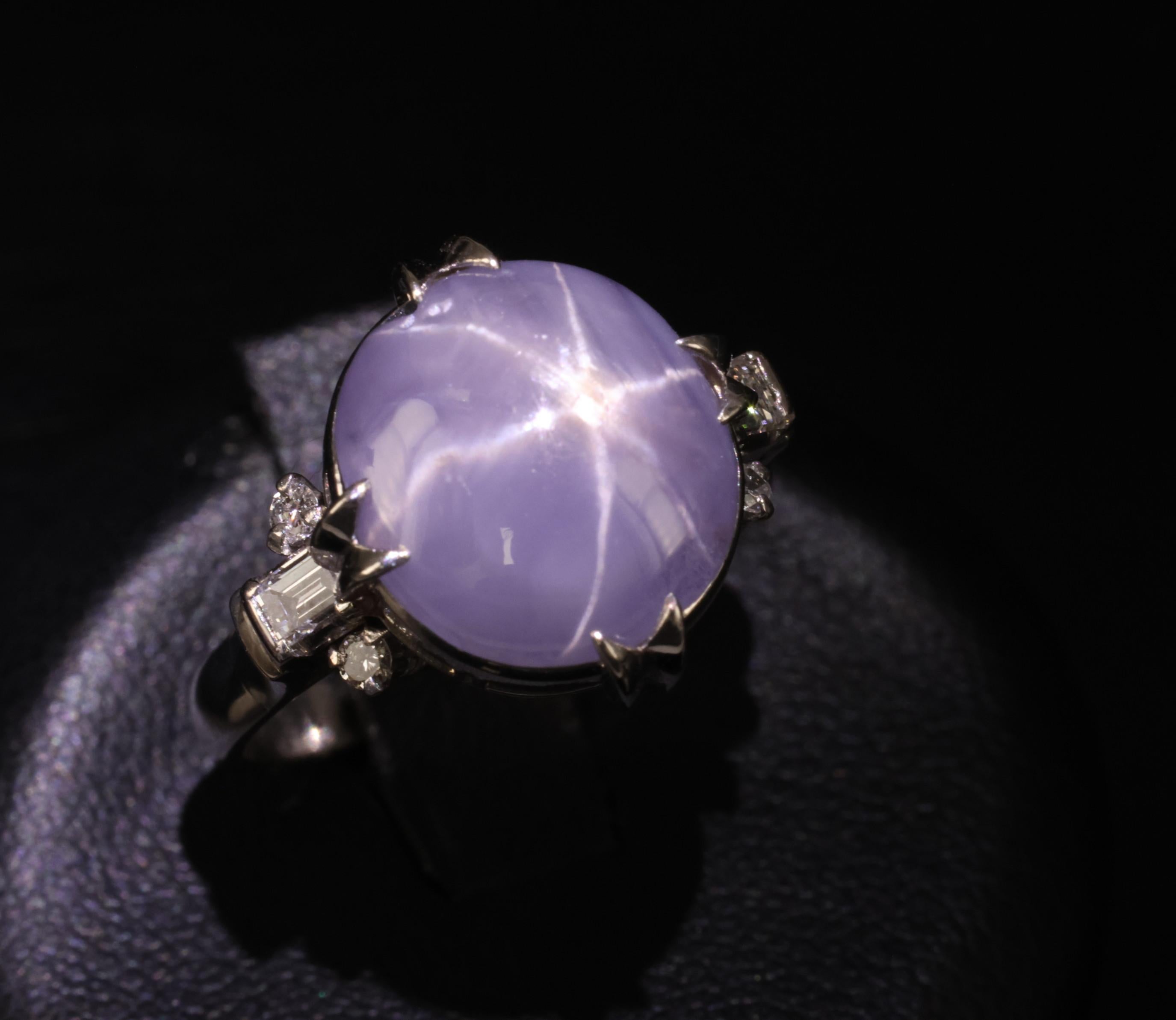 Rare 6.94ct Natural Purple Star Sapphire & 0.25ct Diamond Platinum Ring, Size 7