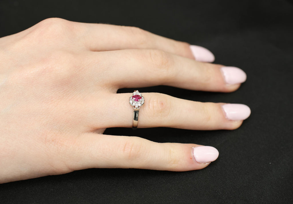 0.22ct Natural Intense Red Ruby & 0.07ct Diamond Platinum Ring Size 7.5, 3.18g