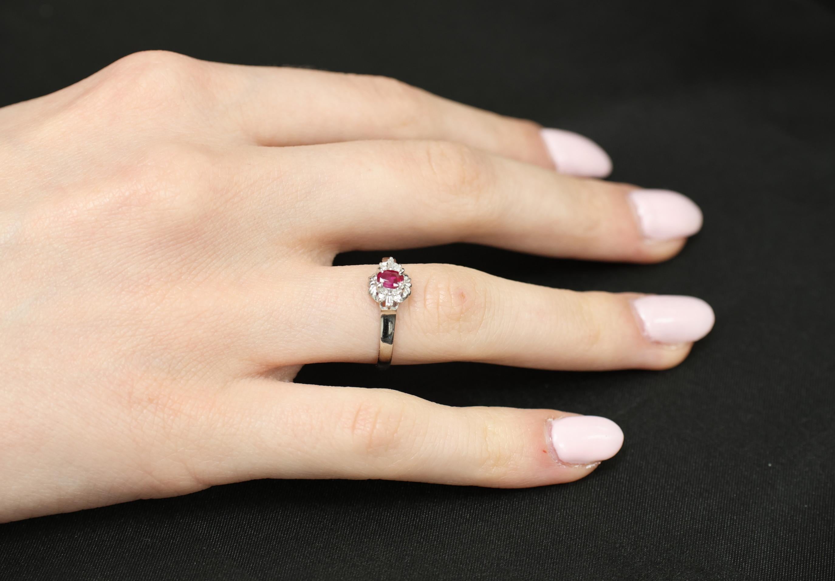 0.22ct Natural Intense Red Ruby & 0.07ct Diamond Platinum Ring Size 7.5, 3.18g