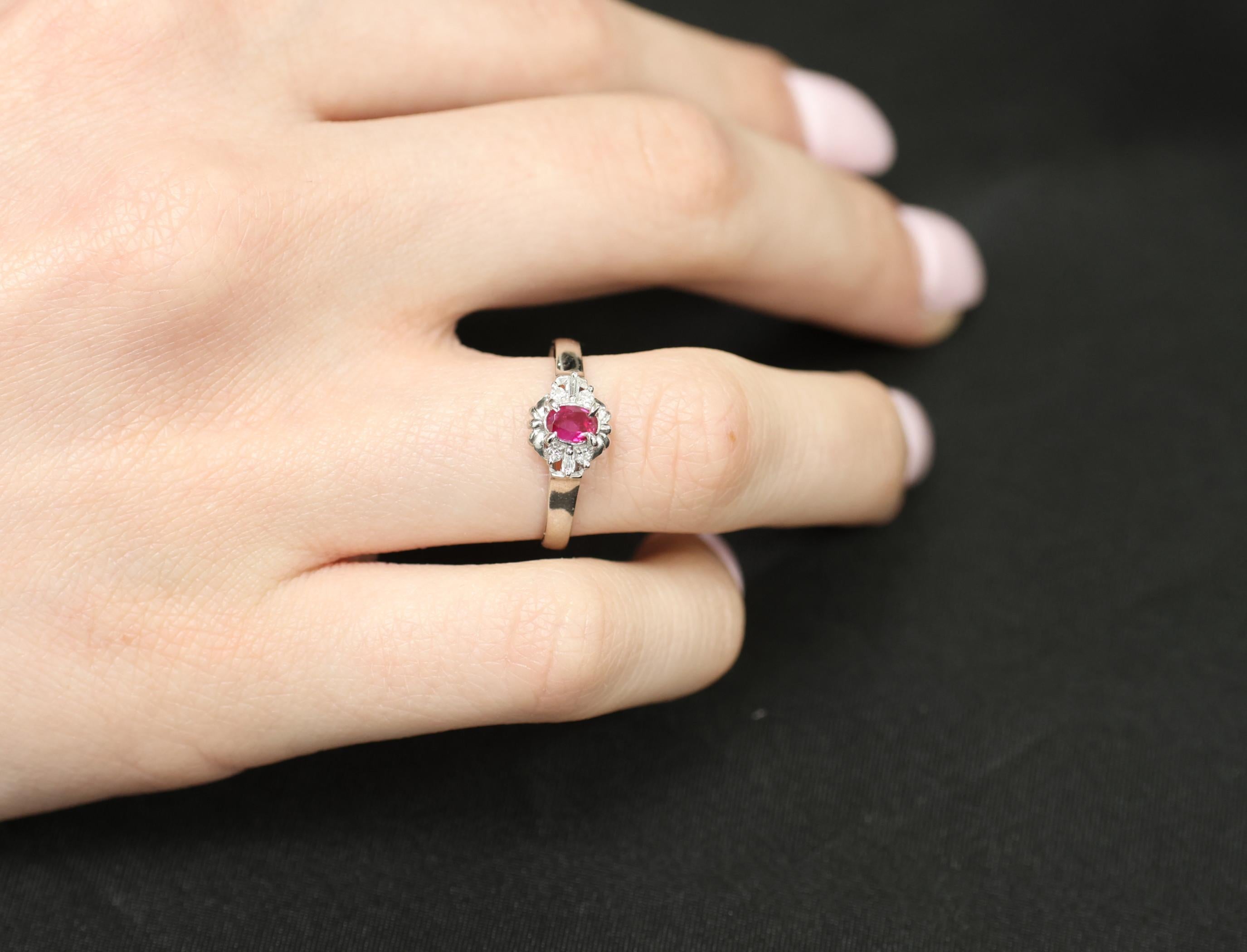 0.22ct Natural Intense Red Ruby & 0.07ct Diamond Platinum Ring Size 7.5, 3.18g