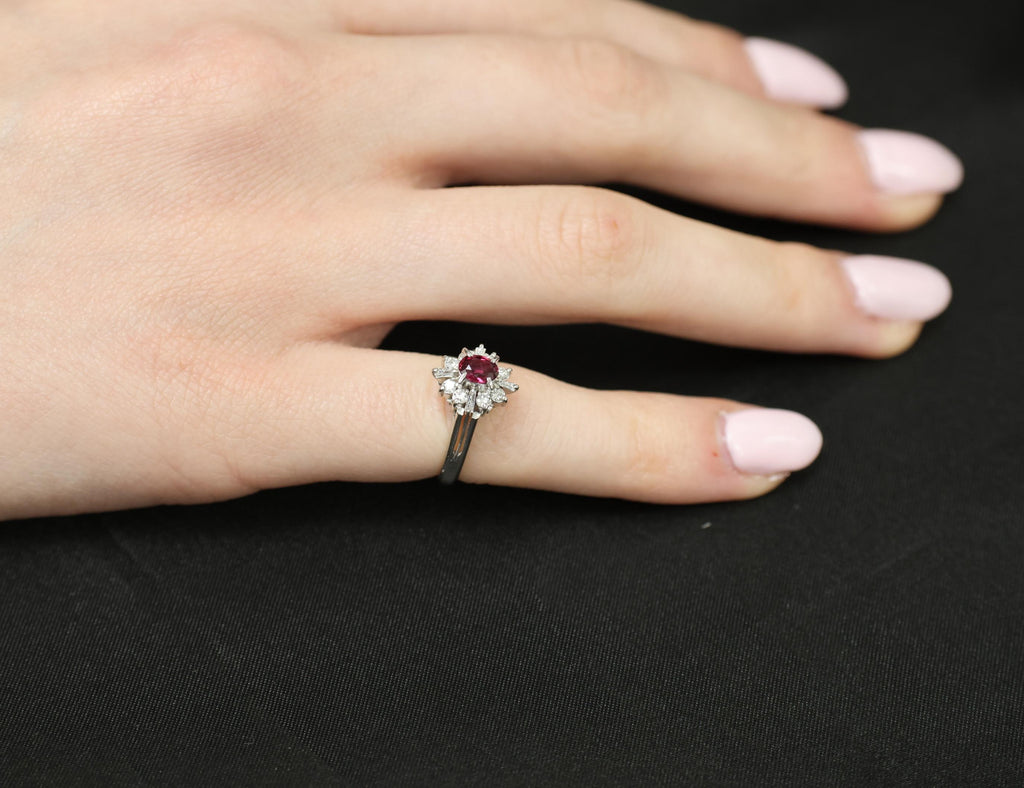 Fine 0.37ct Natural Ruby & 0.24ct Diamond Platinum Cross Cluster Ring Size 3