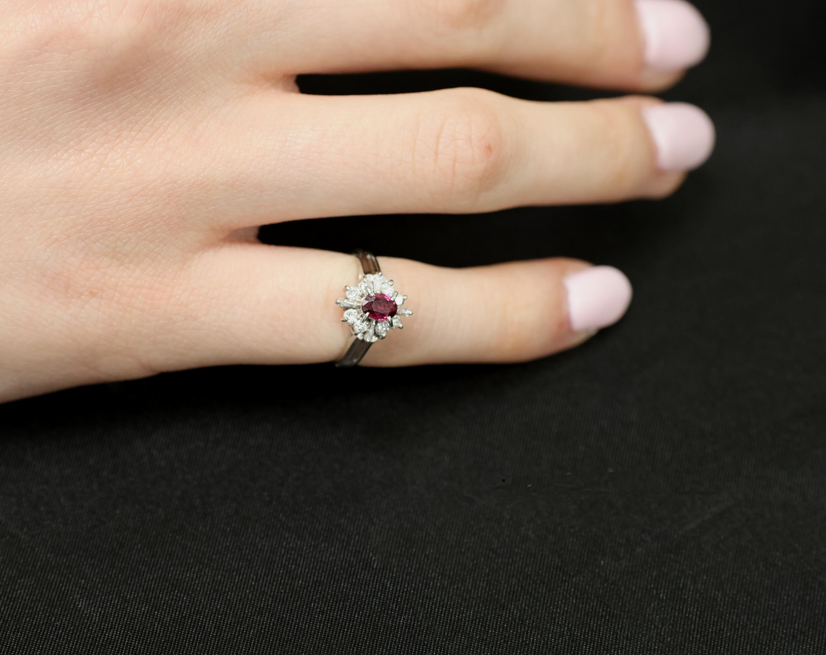 Fine 0.37ct Natural Ruby & 0.24ct Diamond Platinum Cross Cluster Ring Size 3