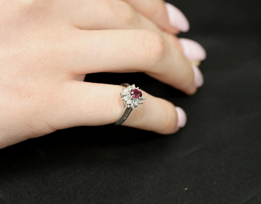 Fine 0.37ct Natural Ruby & 0.24ct Diamond Platinum Cross Cluster Ring Size 3