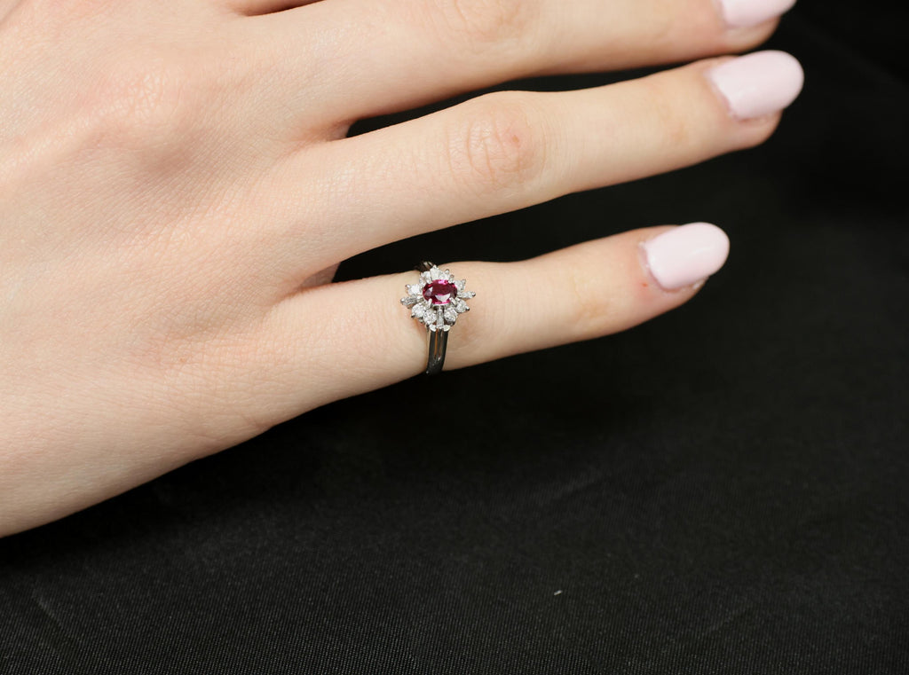 Fine 0.37ct Natural Ruby & 0.24ct Diamond Platinum Cross Cluster Ring Size 3