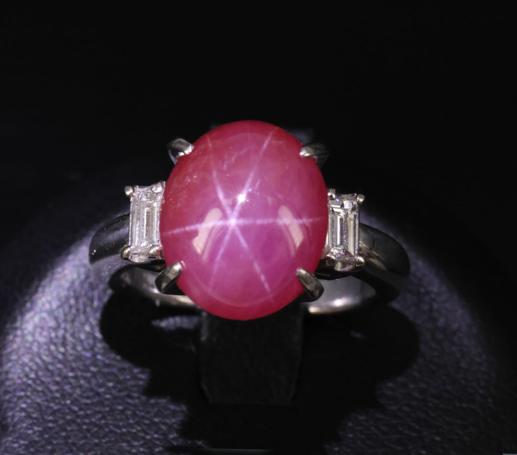 Fine 8.11ct Natural Untreated Star Ruby & 0.26ct Diamond Platinum Ring Size 5.25