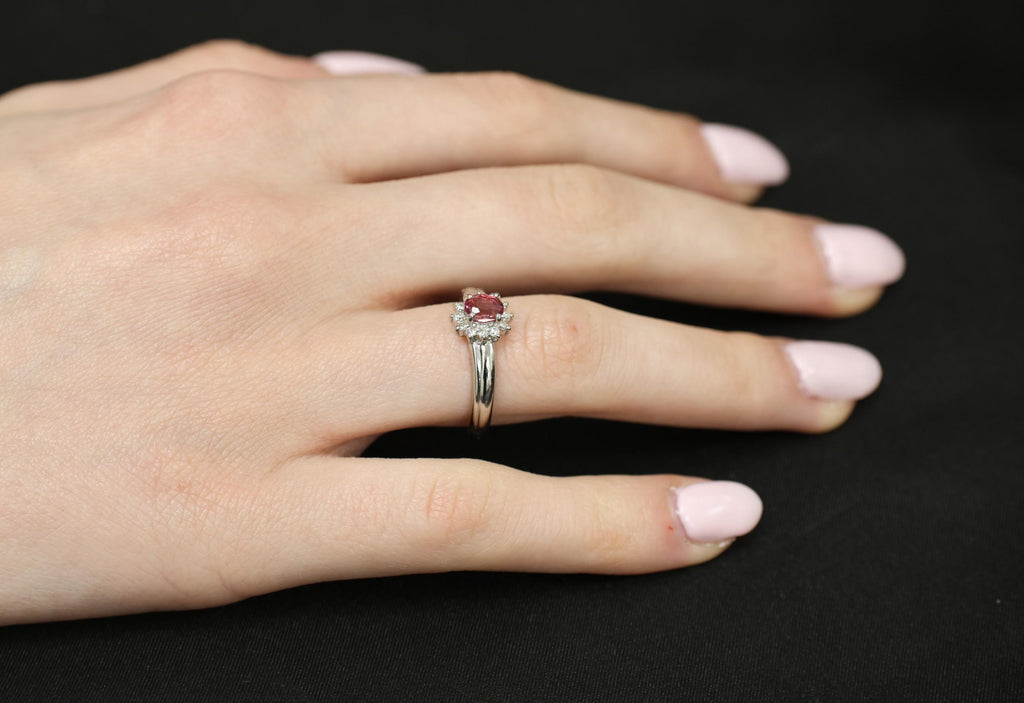 Fine 0.54ct Padparadscha Sapphire & 0.15ct Diamond Platinum Ring Size 7.5, 4.62g