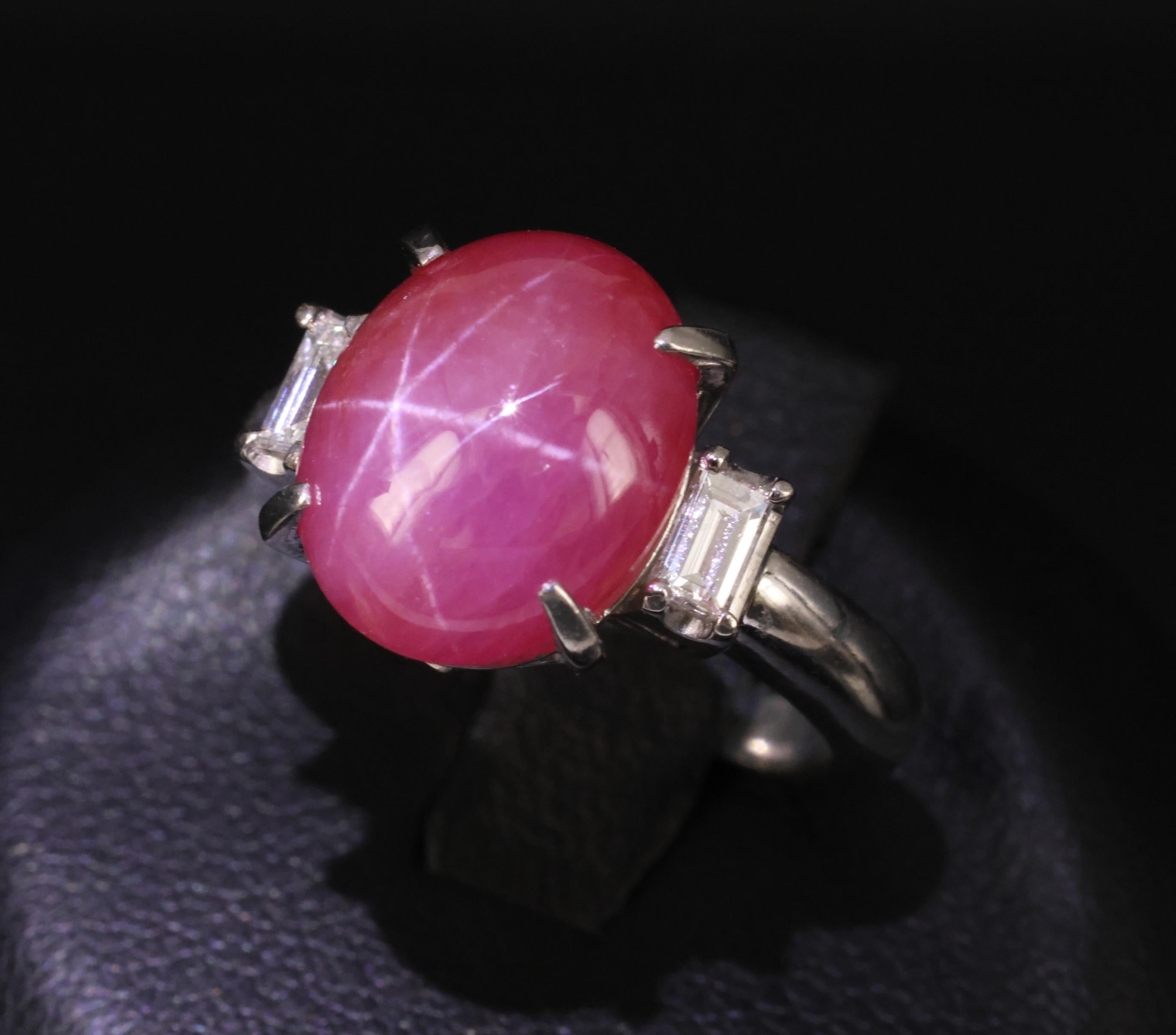 Fine 8.11ct Natural Untreated Star Ruby & 0.26ct Diamond Platinum Ring Size 5.25