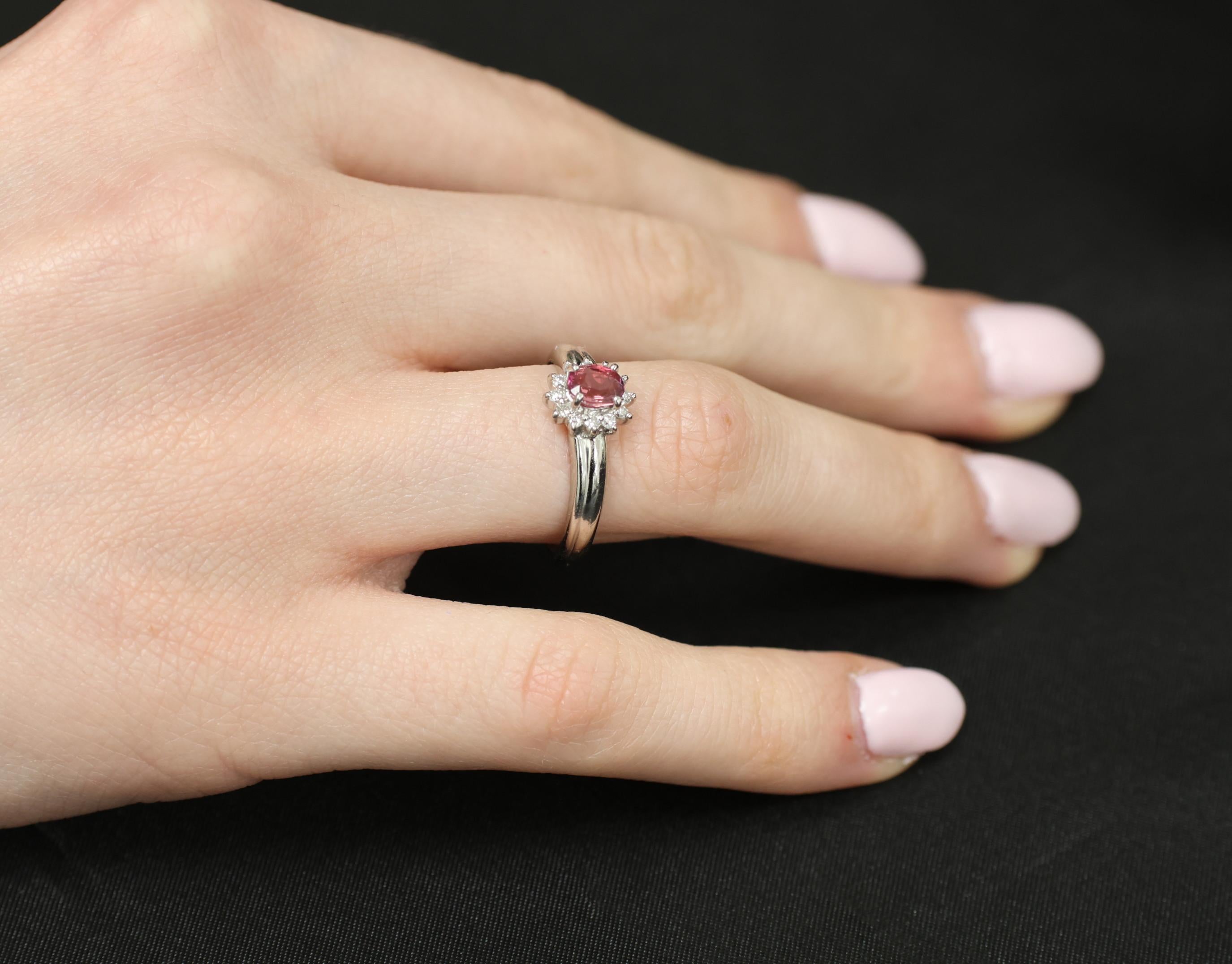 Fine 0.54ct Padparadscha Sapphire & 0.15ct Diamond Platinum Ring Size 7.5, 4.62g