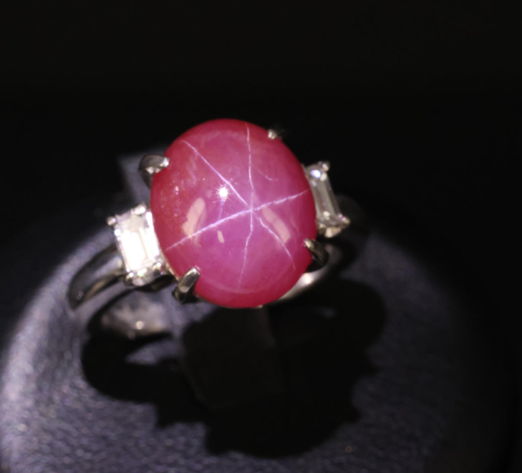 Fine 8.11ct Natural Untreated Star Ruby & 0.26ct Diamond Platinum Ring Size 5.25