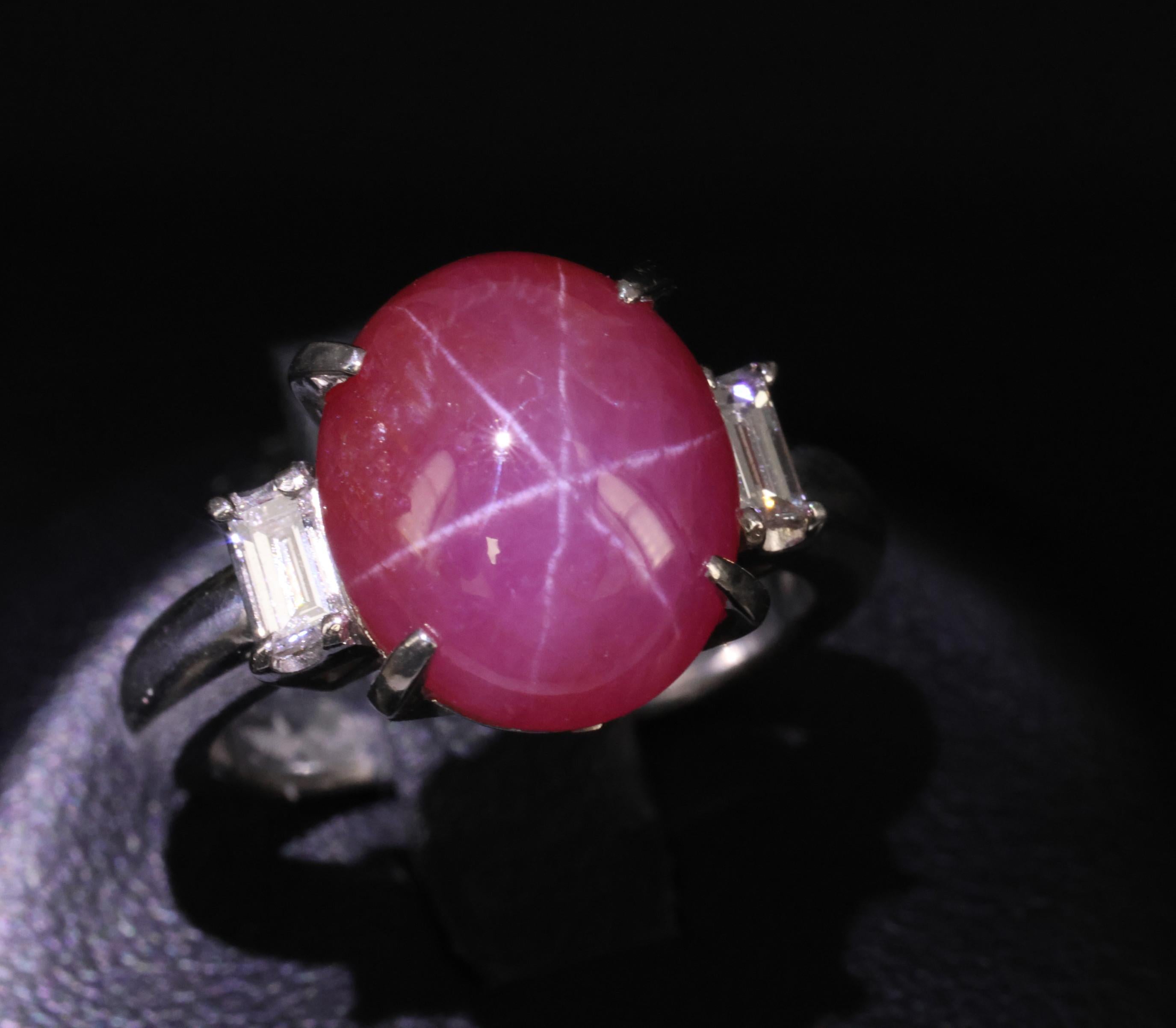Fine 8.11ct Natural Untreated Star Ruby & 0.26ct Diamond Platinum Ring Size 5.25