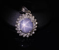 Vintage 4.80ct Natural Blue Star Sapphire & 0.61ct Diamond Halo Platinum Pendant