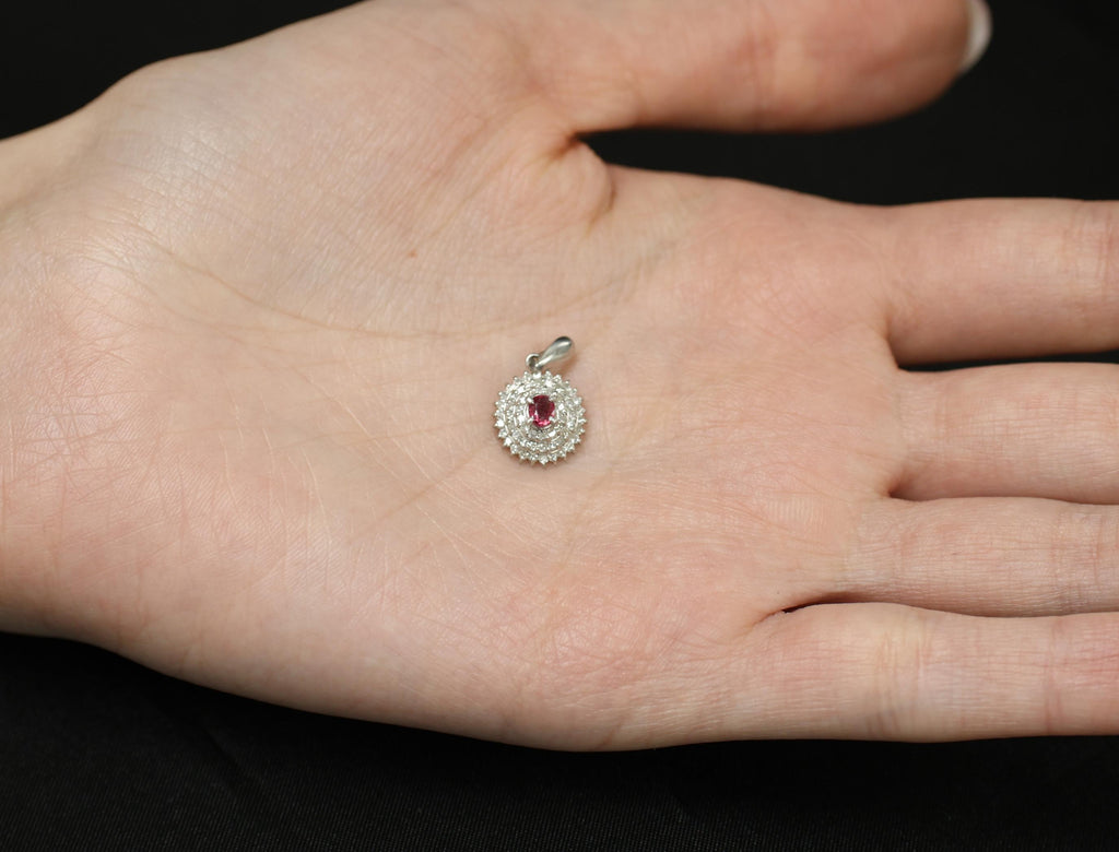 Vintage 0.20ct Natural Ruby & 0.33ct Diamond Triple Halo Platinum Pendant, 2.12g