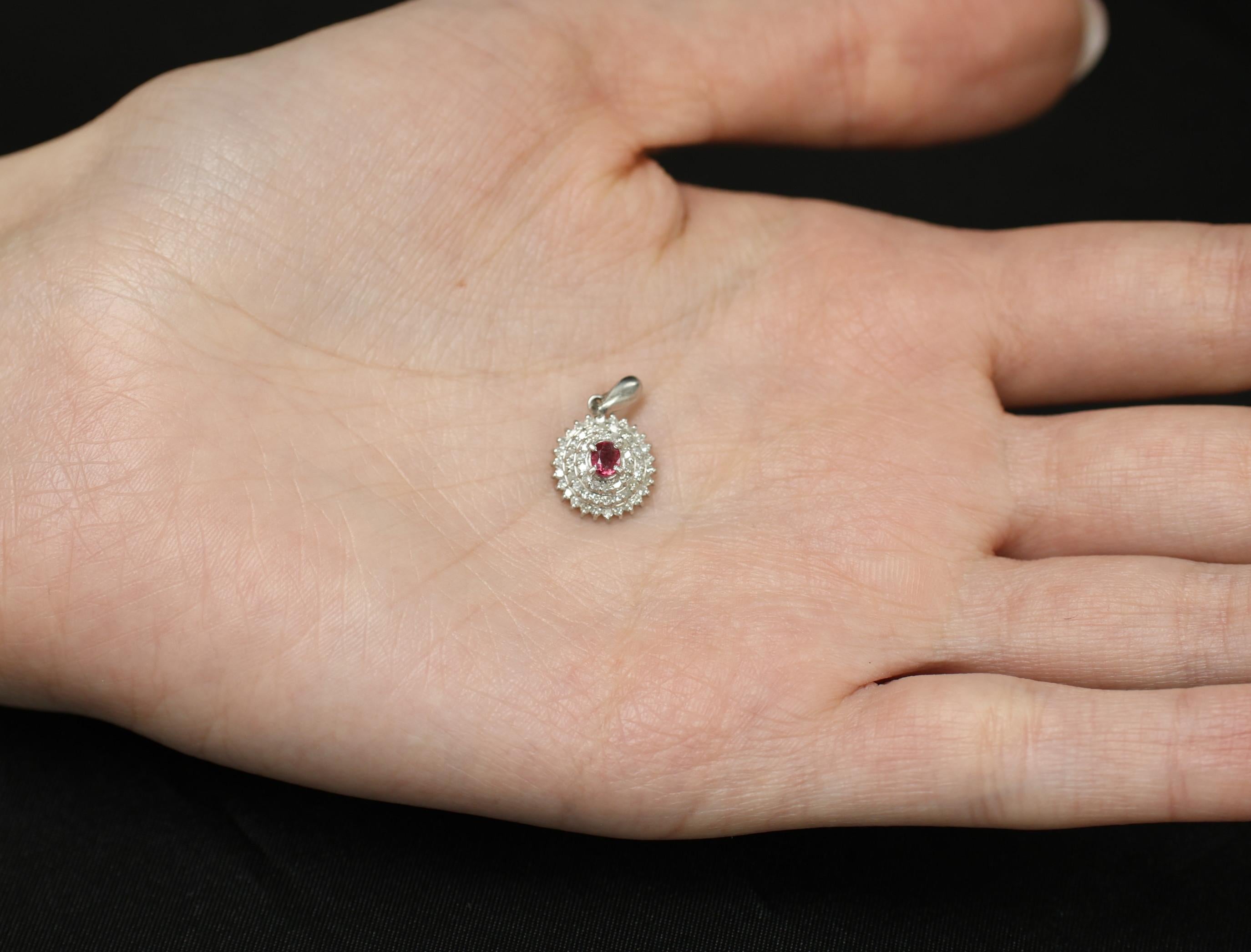 Vintage 0.20ct Natural Ruby & 0.33ct Diamond Triple Halo Platinum Pendant, 2.12g