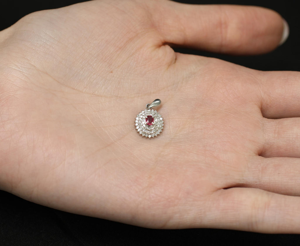 Vintage 0.20ct Natural Ruby & 0.33ct Diamond Triple Halo Platinum Pendant, 2.12g