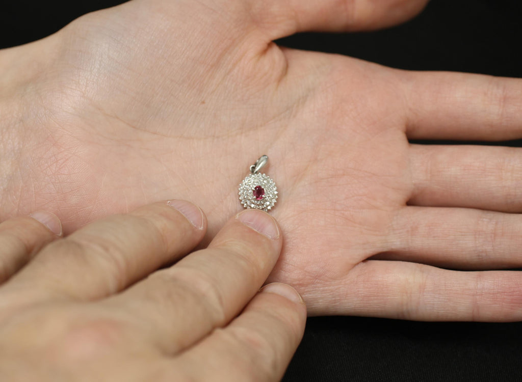 Vintage 0.20ct Natural Ruby & 0.33ct Diamond Triple Halo Platinum Pendant, 2.12g