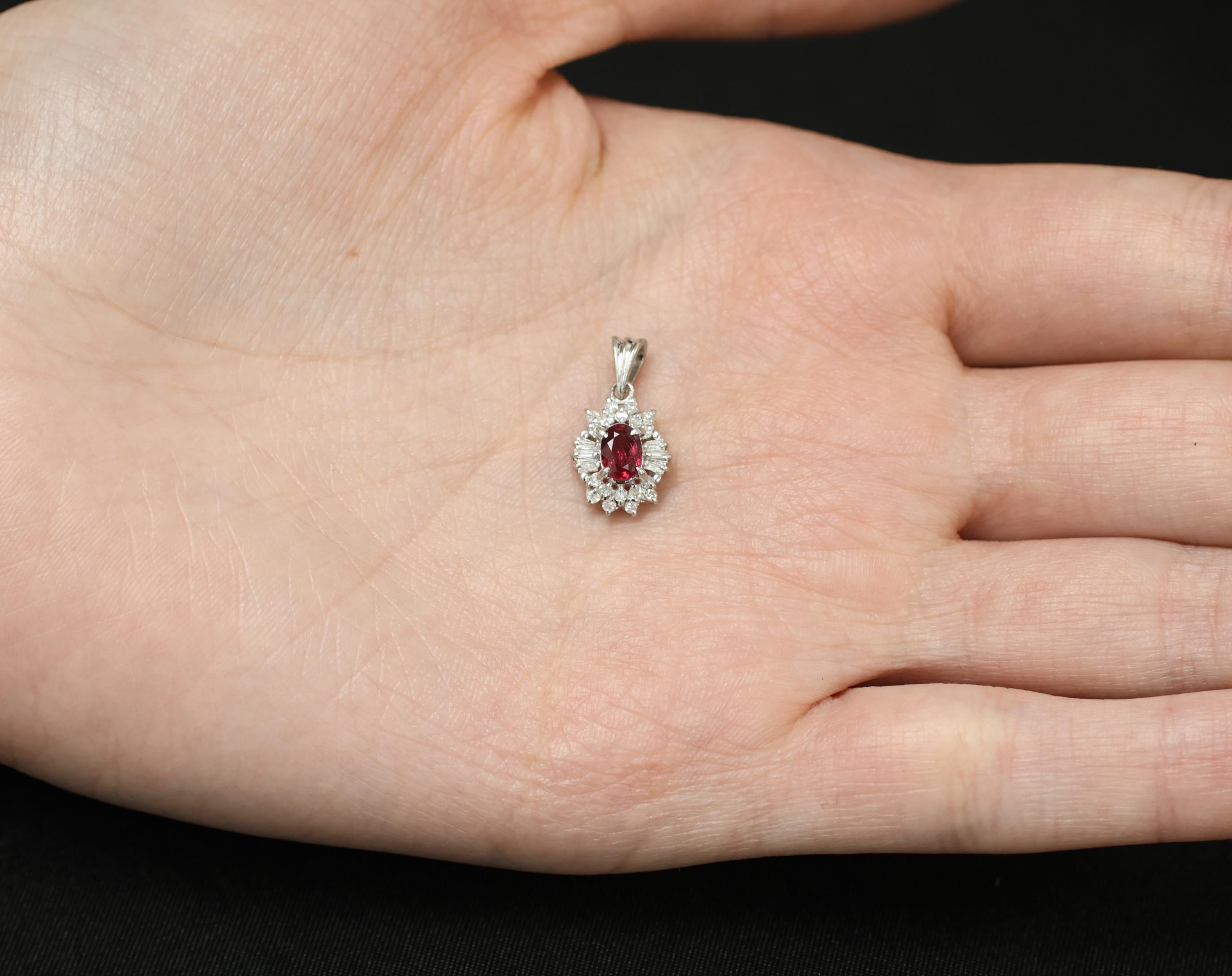 Fine 0.56ct Vivid Red Natural Ruby & 0.20ct Diamond Platinum Pendant, 2.02g