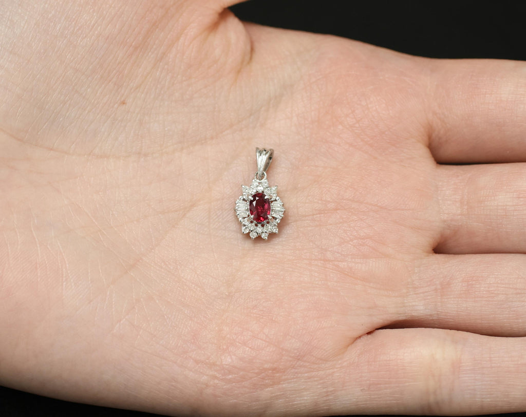 Fine 0.56ct Vivid Red Natural Ruby & 0.20ct Diamond Platinum Pendant, 2.02g