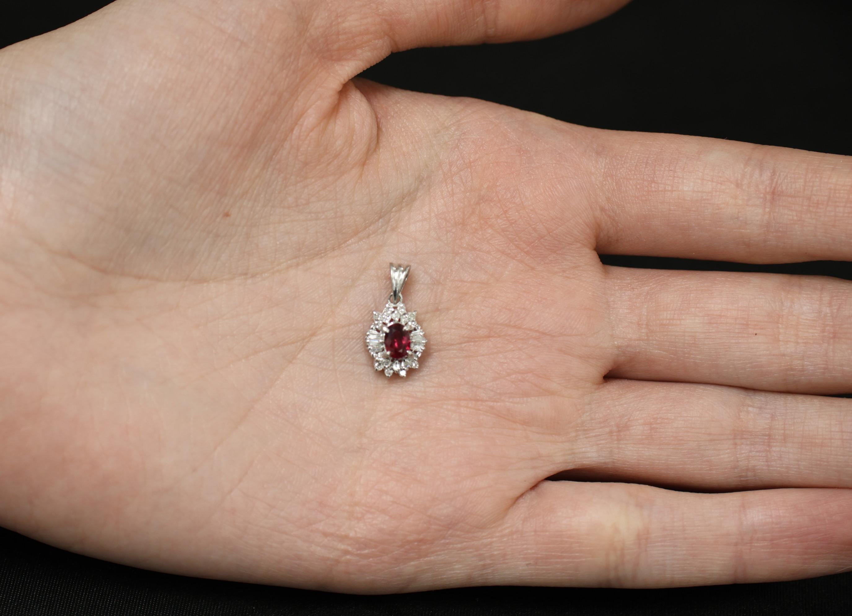 Fine 0.56ct Vivid Red Natural Ruby & 0.20ct Diamond Platinum Pendant, 2.02g