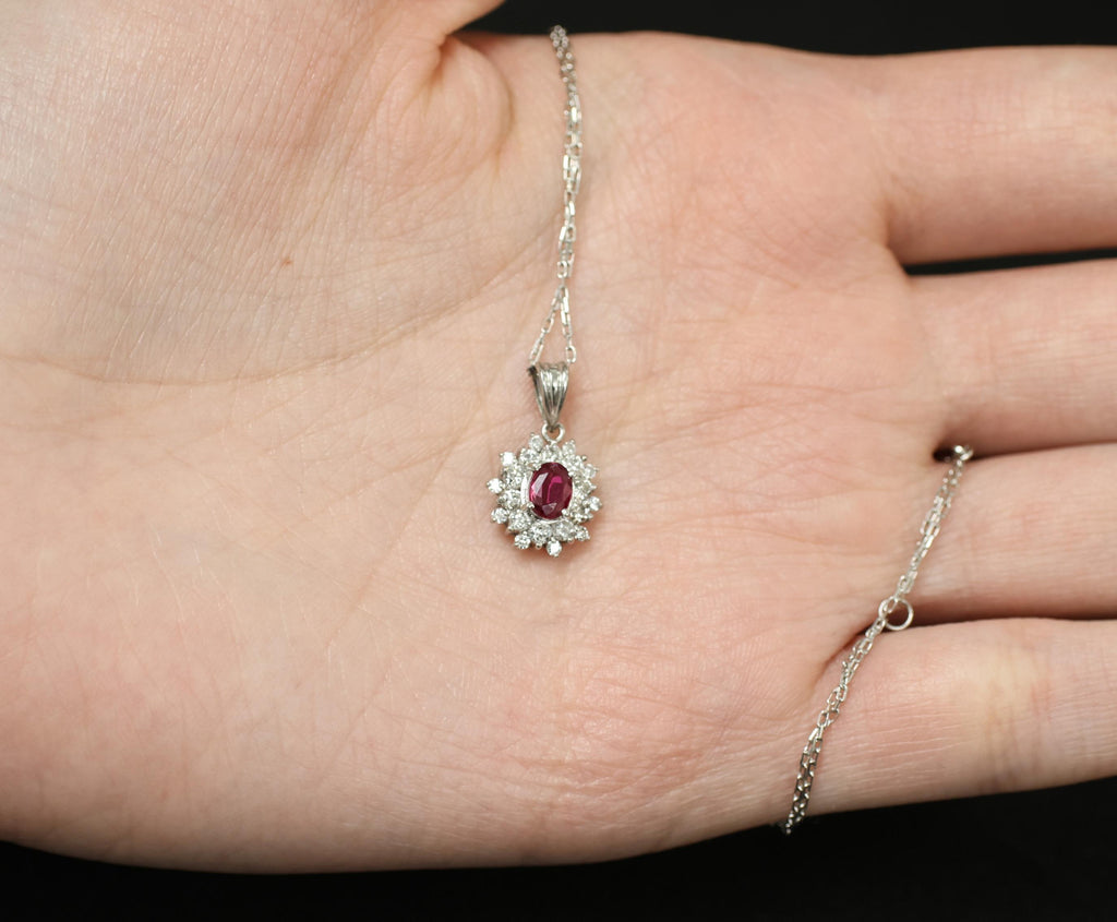 Fine 0.30ct Intense Red Ruby & 0.45ct Diamond 16 Inch Platinum Necklace 3.21g