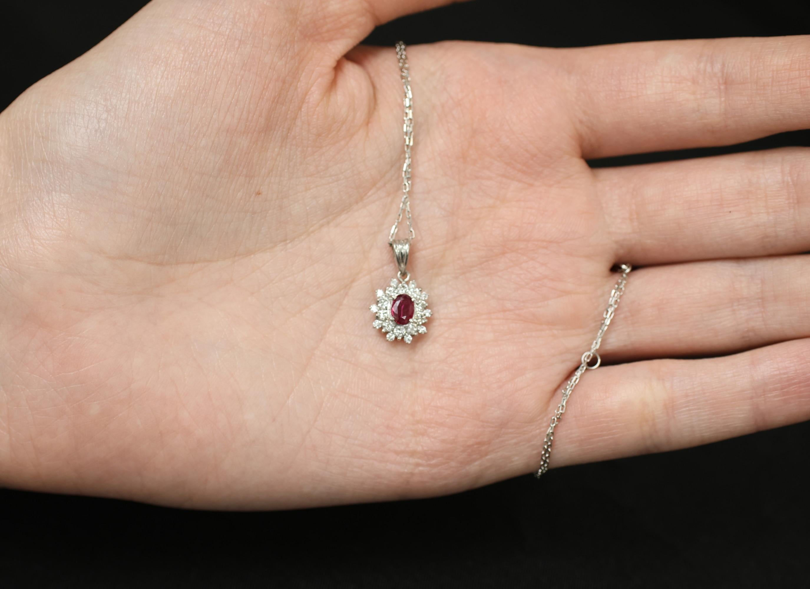 Fine 0.30ct Intense Red Ruby & 0.45ct Diamond 16 Inch Platinum Necklace 3.21g