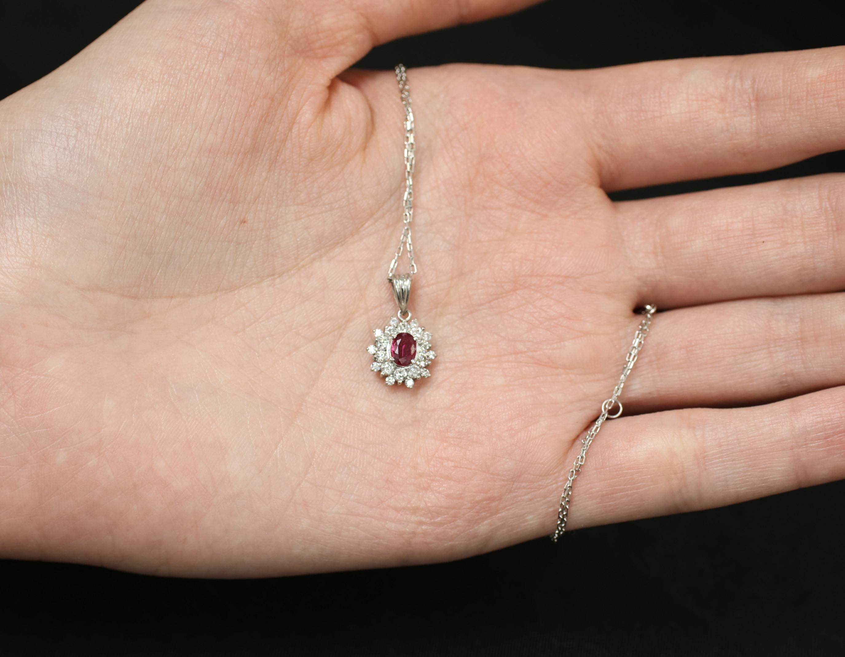 Fine 0.30ct Intense Red Ruby & 0.45ct Diamond 16 Inch Platinum Necklace 3.21g